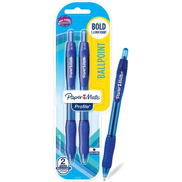 Bolígrafos retráctiles Paper Mate Profile, negrita (1,4 mm), azul, 2 unidades