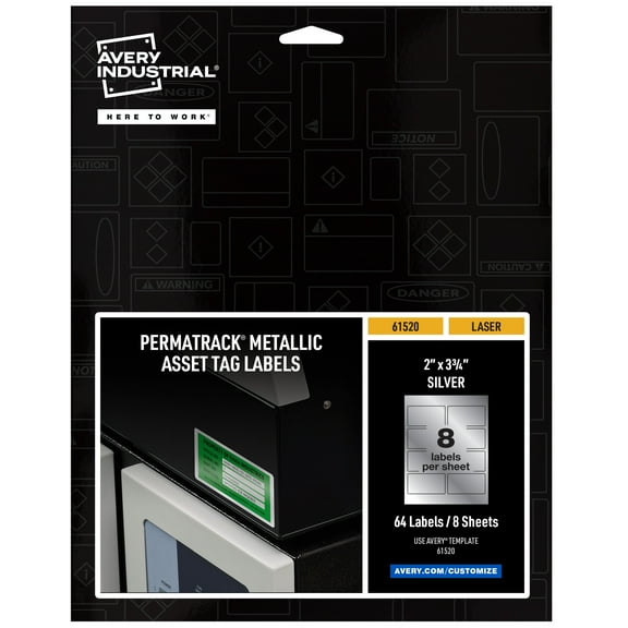 Avery PermaTrack Metallic Asset Tag Labels, 2" x 3-3/4", 64 Asset Tags (61520)