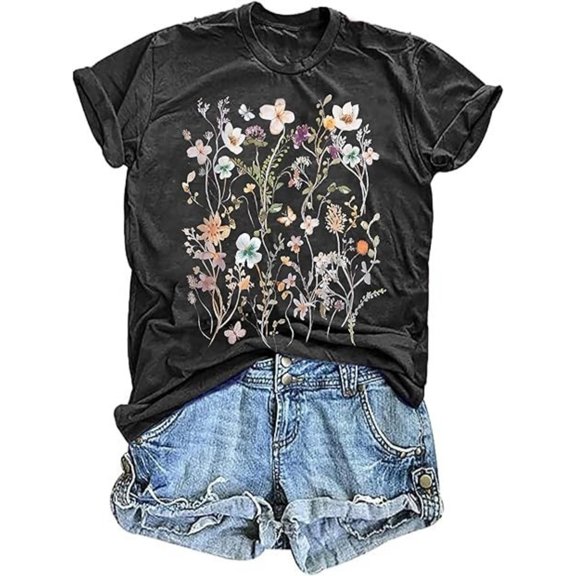 BESTLUCKY Cute Women's Sunflower - Decorated T - Shirt: Graphic of Sunflowers, Loose Tees, Crew Neck for Summer Grace
