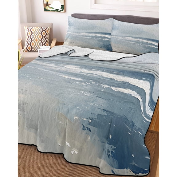 Blue Coastal King Size Down Alternative Comforter, Lightweight Comforter Quilt Bedding Set with Pillow Shams Seaside Summer Beach Nautical All Seasons Bed Comforter Duvet Insert 96"x106"
