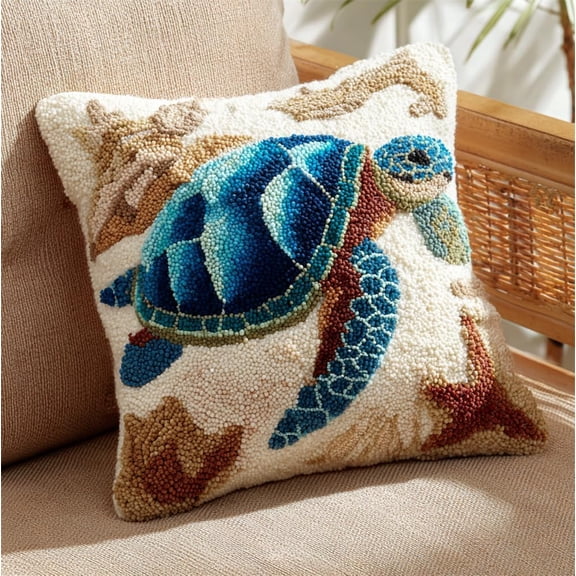 Latch Hook Pillow Kits Animals, sea turtles Needlework Hook Latch Kit 17x17inch