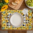 thumbnail image 4 of Yellow Sunflower Placemats Set of 12, Summer Bee Floral Black White Plaid Placemats for Dining Table, Place Mats for Kitchen Tabletop, Waterproof Wipeable Dining Table Mats Set, 4 of 9