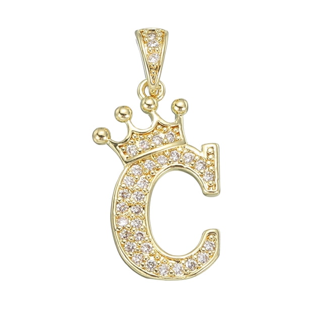 Charm de Letra de Corona Uxcell A-Z, Colgante de Letra del Alfabeto C, Chapado en Oro, Circonita Cúbica, Colgante Inicial Monograma, Joyería de Nombre para Hombres y Mujeres DIY