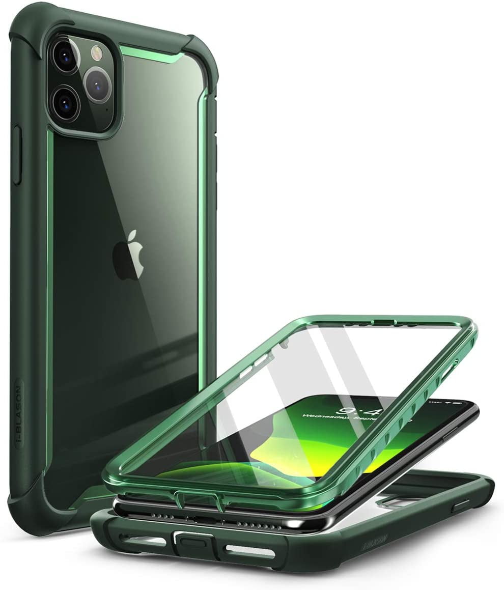 Ares Case For Iphone 11 Pro Max 19 Release Dual Layer Rugged Clear Bumper Case With Built In Screen Protector Green Walmart Com