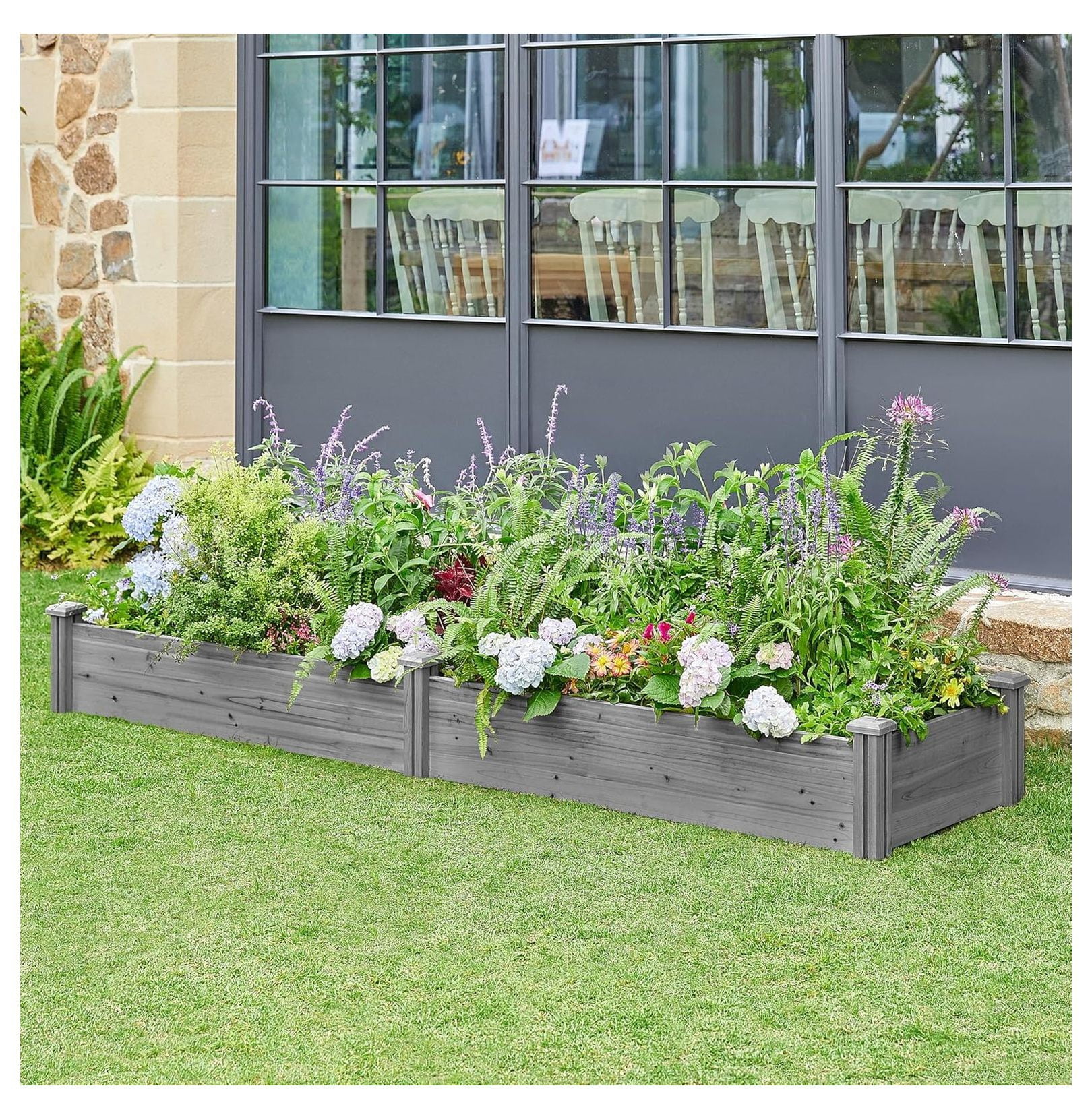 95 x 25 x 11inches Wooden Elevated Raised Garden Bed 8x2ft Raised Kit Divisible - Garden Planter Boxes for Vegetables Outdoor Outside, Gray