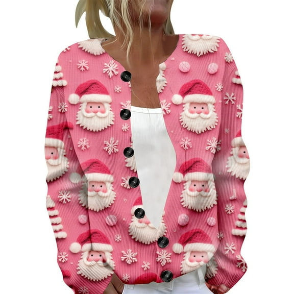SRZYMJ Christmas Sweaters for Women Ugly Funny Xmas Tree Print Button Up Cardigans Fall Winter Vintage Knitted Outerwear Coat