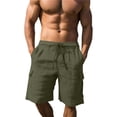 thumbnail image 2 of Lumtrix Mens Linen Shorts Casual Summer Beach Cargo Shorts Elastic Waist Drawstring Pants with Multiple Pockets Army Green 2XL, 2 of 4
