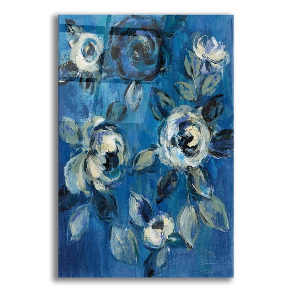 Epic Art 'Loose Flowers on Blue I' by Silvia Vassileva, Acrylic Glass Wall Art, 16"x24"