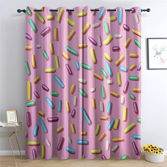 Donut Sprinkle Blackout Curtains, Pink Candy Window Curtains & Bedroom Decor Multicolored Colorful Curtains For Living Room, Thermal Grommet Drapes42"W x 84"L (Pack of 2)