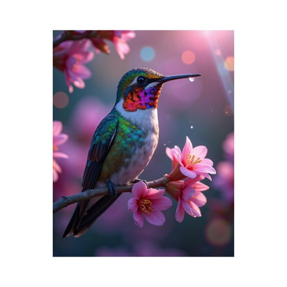 Paint By Numbers Kit for Adults Beginner - Hummingbird Perched On Cherry Blossom DIY Canvas Painting Kits for Adults, Frameless Paint By Number for Adults for Home Wall Decor 16x20 Inch