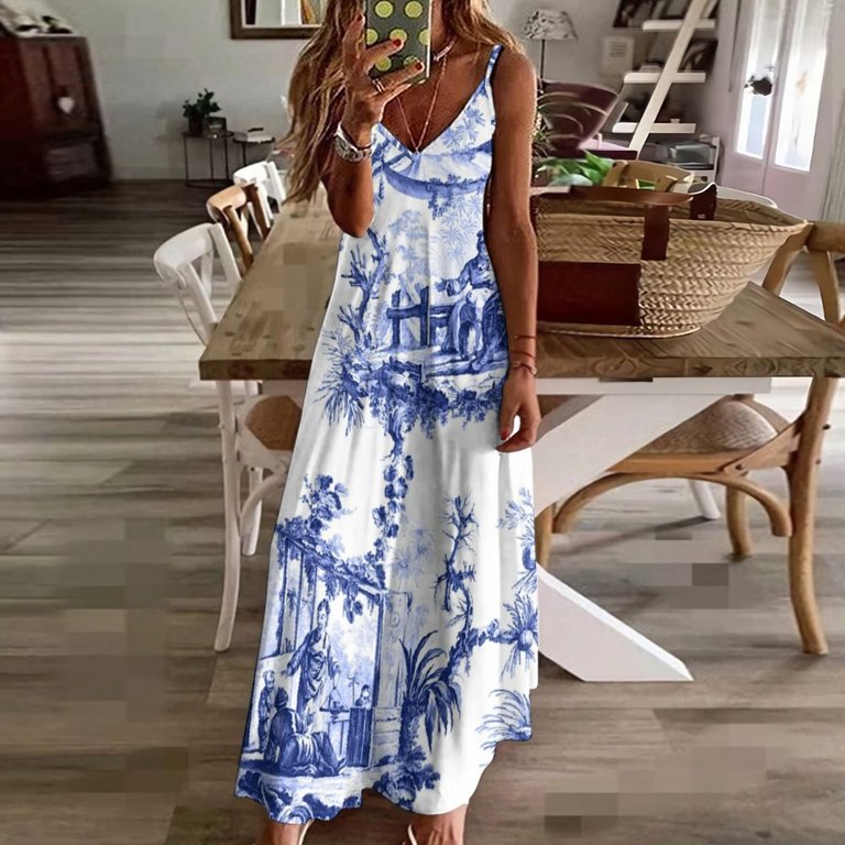 blue and white toile dress women Tropical Toile Tula Dress XS main image 1