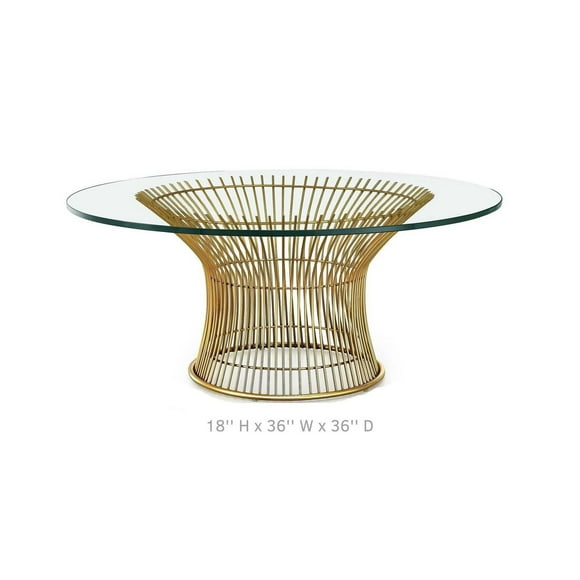 Table basse avec verre trempé et pieds en or