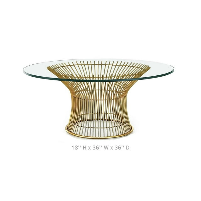 Table basse avec verre trempé et pieds en or