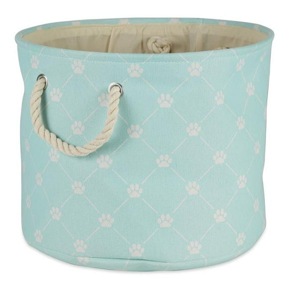 Design Imports CAMZ14221 Polyester Trellis Paw Round Pet Bin&#44; Light Aqua - Medium