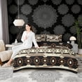thumbnail image 4 of Erosebridal Brown Cow Print Twin Bedding Sets, Rustic Farmhouse Bedding Comforter Set, Beige Aztec Decor, Black Reversible 7-Piece, 4 of 6