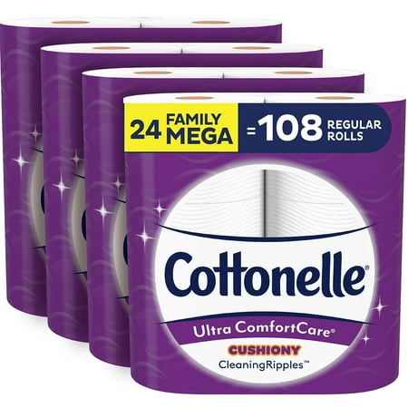 Cottonelle Ultra Comfort Care Soft Toilet Paper with Cushiony Cleaning Ripples  24 Family Mega Rolls ( box damaged products brand new) 
