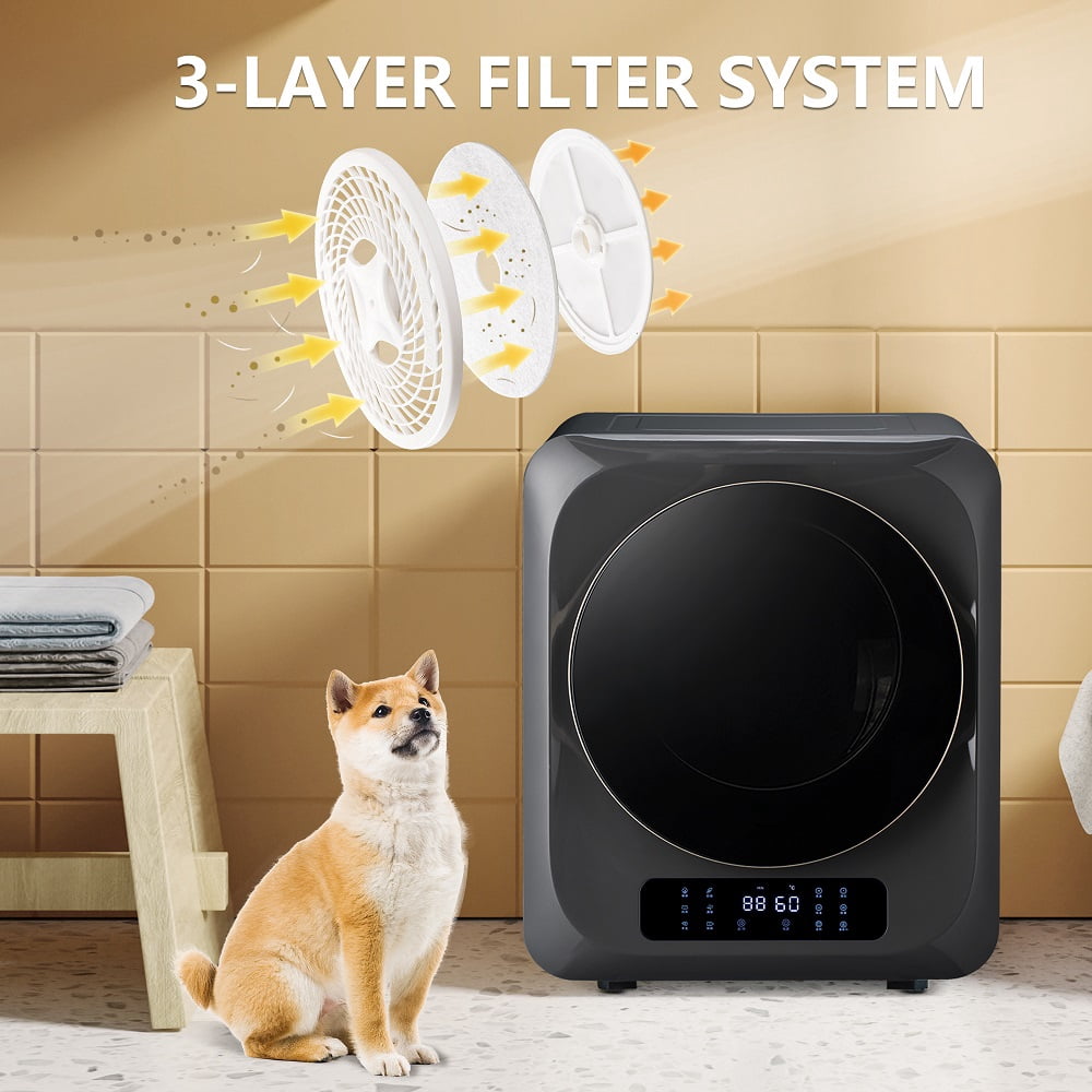 Portable Mini Cloth Dryer Machine FCC Certificate PTC Heating Tumble Dryer Electric Control Panel,Grey Body with Black Door,850W,for Home/Apartment/Dorms,UV Sterilizaiton,Digital Touch Panel