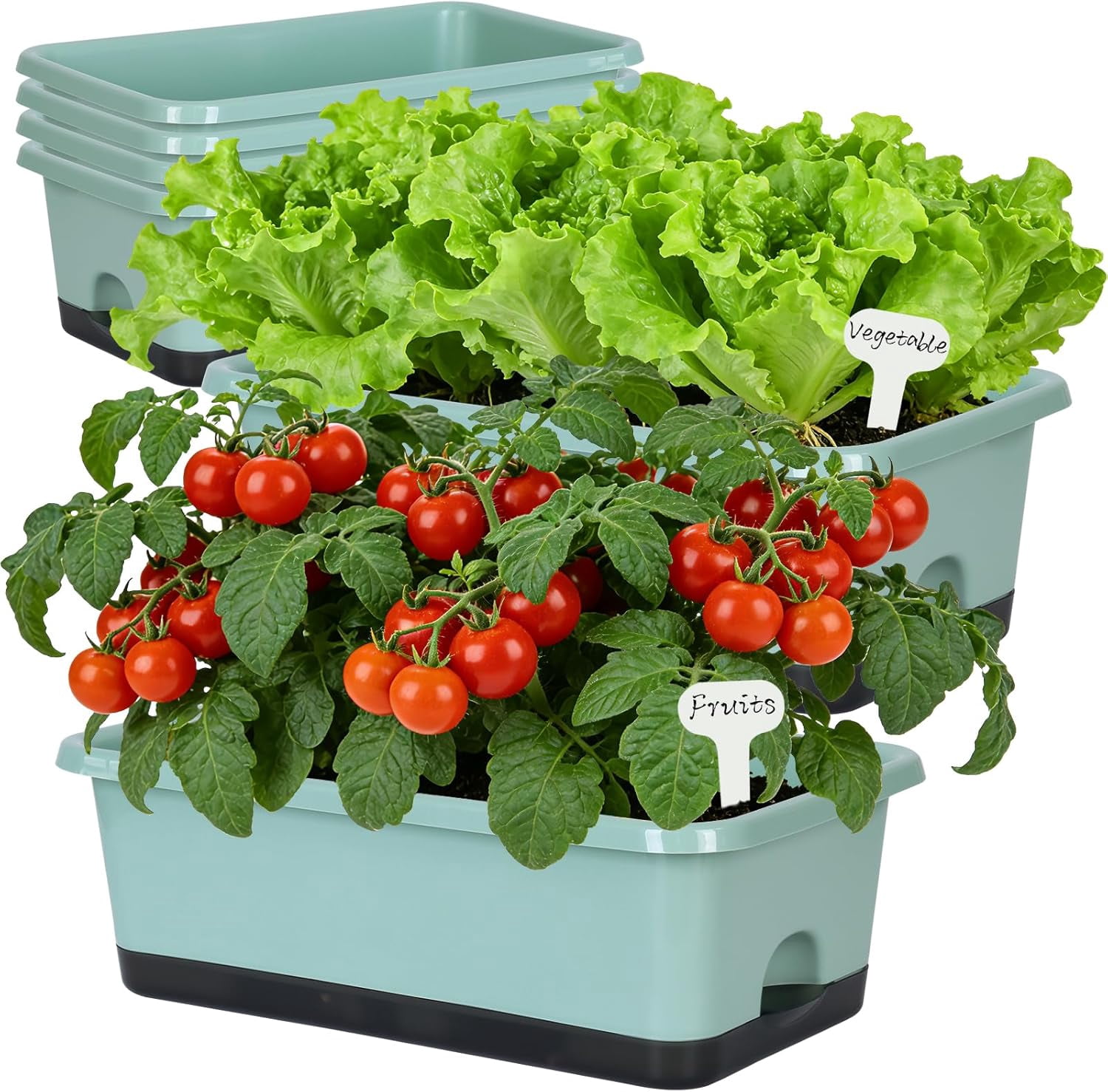 Window Box Planter 6 Pcs, 17 Inches Rectangle Flower Pots with Drainage Holes and Trays, Vegetable Planters for Windowsill Patio Garden Balcony Home Indoor Outdoor (Light Green, 18*10*6 inch)