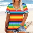 thumbnail image 2 of Enjoytime Short Sleeve Shirts for Women Summer Striped V-Neck Blouses Fashion Casual Plus Size Tops, 2 of 6