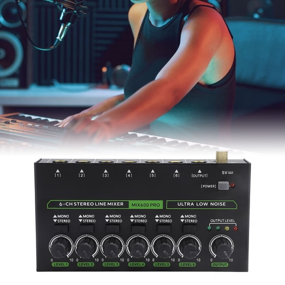 Mezclador De 6 Canales: Mezclador De Audio Estéreo Mini 6, Bajo Ruido Para Submezcla De Precisión, Mezclador De Línea Estéreo Ideal Para Micrófonos, Guitarras, Bajos,