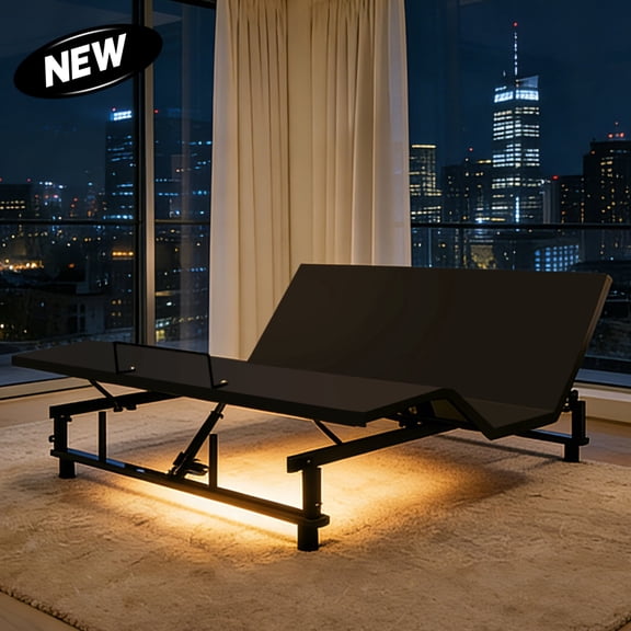 King Size Adjustable Bed Base Frame Head and Foot Incline Zero Gravity Wireless Remote 4 USB Ports Under-Bed LED Night Light Quiet Steel Motor