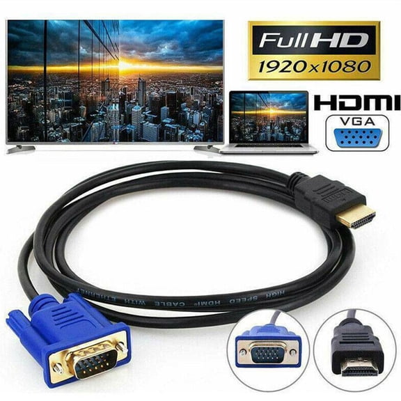 HDMI Male to VGA Male Adapter Cable 1080P, for PC, DVD, HDTV, Projector