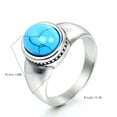 thumbnail image 2 of PAMTIER Unisex Stainless Steel Vintage Simple Domed Oval Cut Simulated Turquoise Gemstone Biker Ring Gothic Punk Statement Band Silver Size 9, 2 of 6