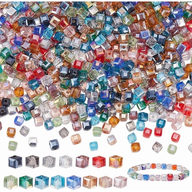 750 cuentas de vidrio cúbicas de 4 mm, 15 colores, facetadas y cuadradas con agujero, chapadas en color AB, accesorios para manualidades DIY