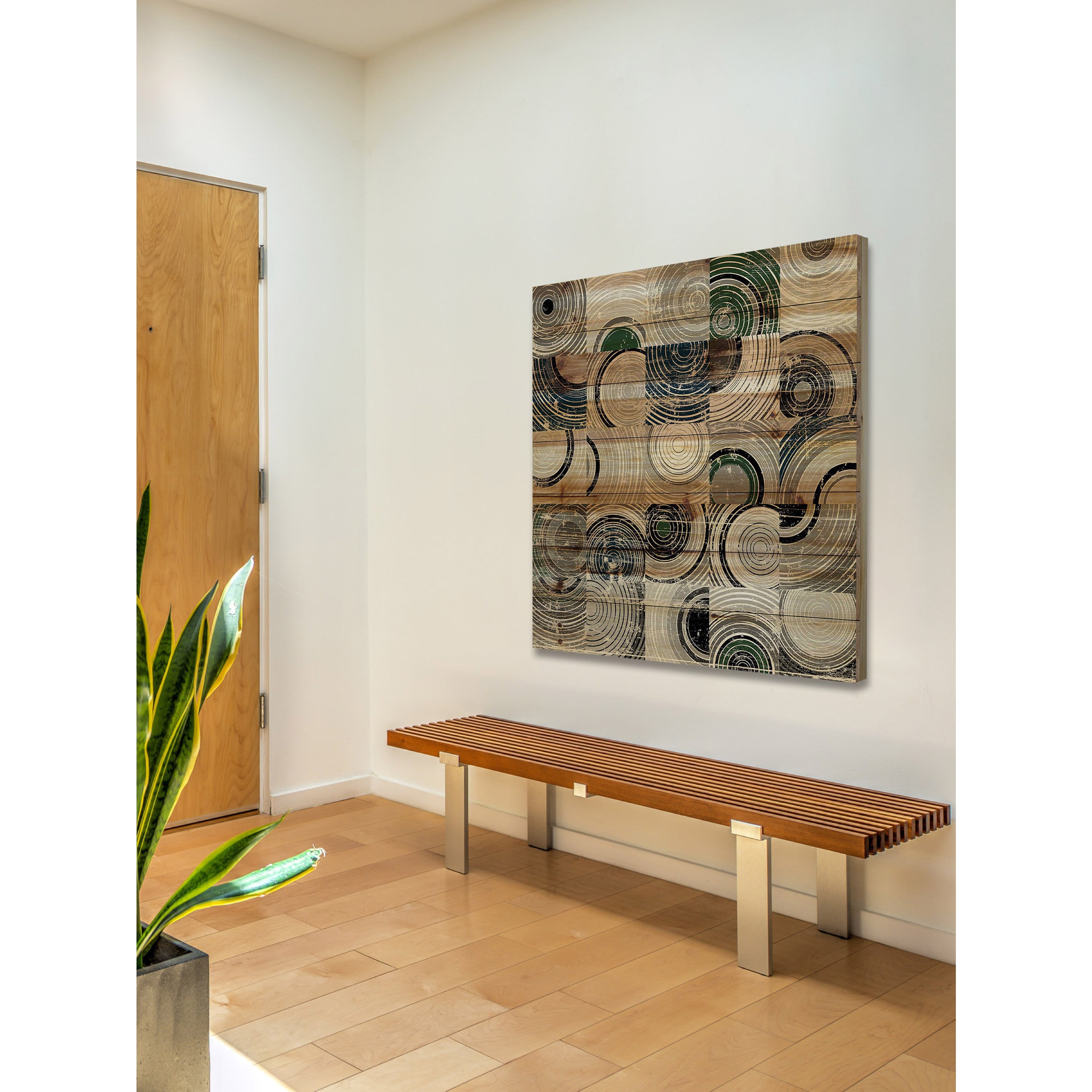 "Swirling Rings" Painting Print on Natural Pine Wood