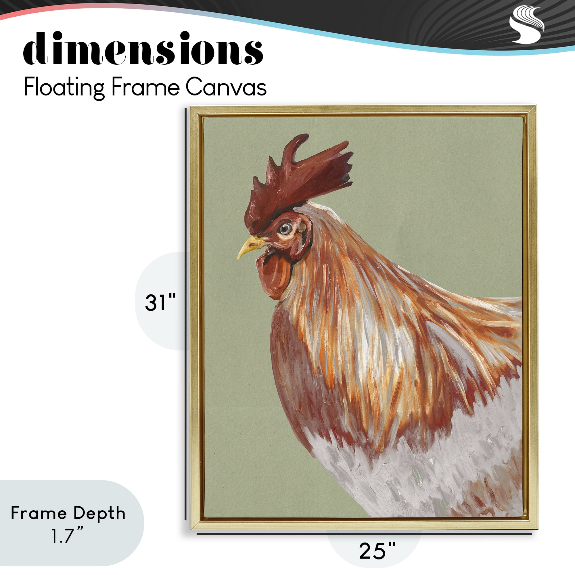 Stupell Industries Gallant Rooster Portrait Gold Framed Floater Canvas Wall Art, design by Andy Beauchamp