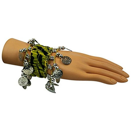 Hip Shakers 1 Pair Belly Dance Wrist Band Ankle Cuff Arm Bracelet 18 SILVER Coins