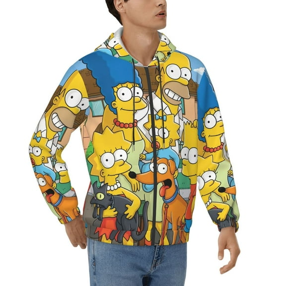 Simpsons Men's Full Zip Sweatshirt ,No Hood Hoodies Casual Lightweight Cotton Pocket Hoody, Men Women Casual Hiking