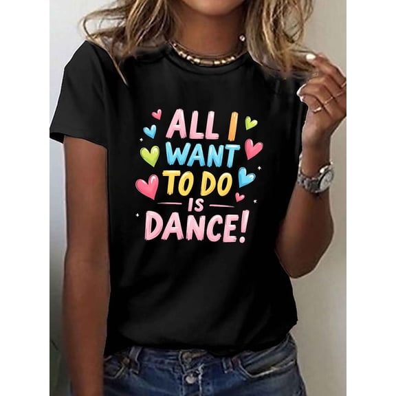 Women Crew Neck Graphic Print Short Sleeve Casual T-Shirt for Spring Summer