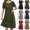 Army Green, variant on Women Casual Cotton Linen Midi Dresses Summer Crewneck Short Sleeve A Line T-shirt Dresses Trendy Loose Soft Solid Color Outfits