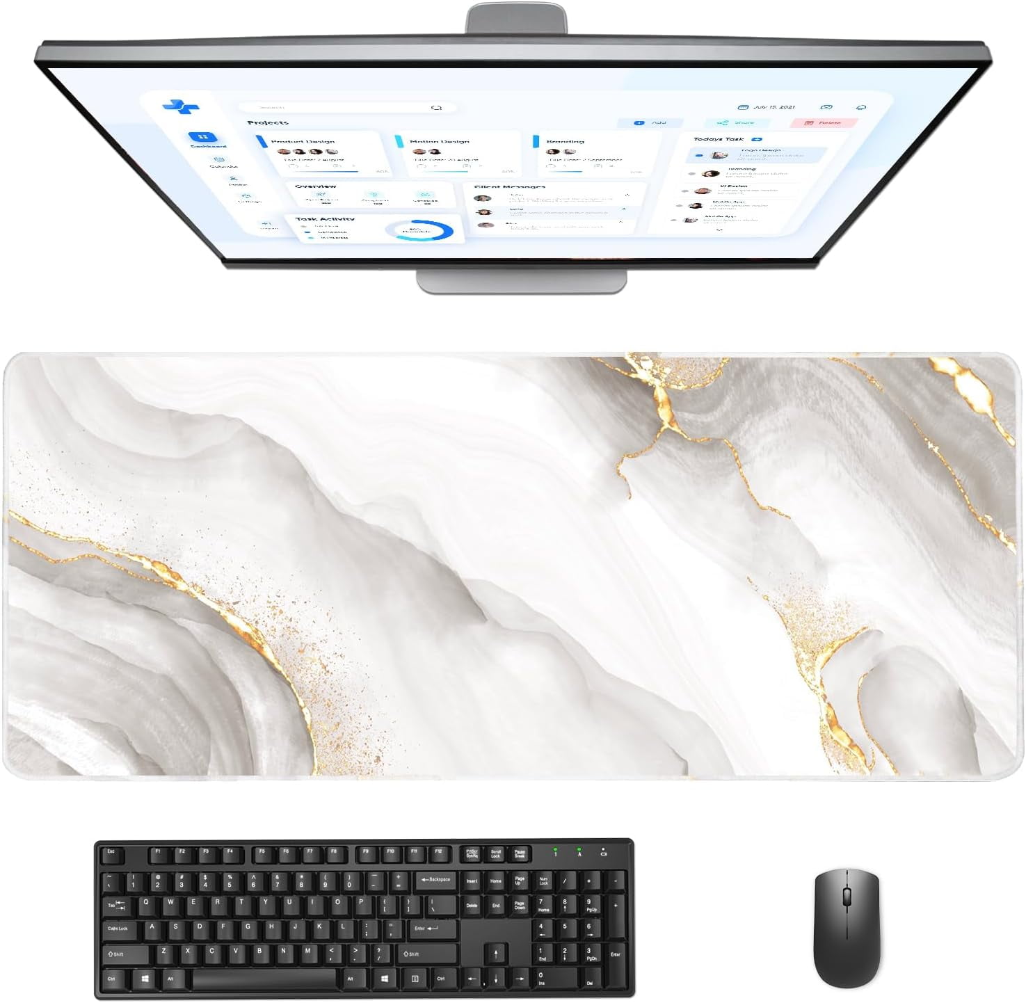 Gaming Mouse Pad, Large Mouse Pad for Desk, Desk Mat Extended Mousepad, with Non-Slip Rubber Base Desk Pad for Home Office Gaming (35.4"x15.7", White Marble)