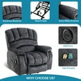 thumbnail image 5 of OUINCH Large Power Lift Recliner with Massage, Heat, USB Ports, Remote Controls, Side Pockets, Grey, 5 of 8