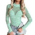 thumbnail image 4 of Kcolen Mesh Top for Women St. Patrick‘s Day Shamrock Print Stylish Sheer Fitted Triangle Jumpsuit Plus Size Long Sleeve Clothes, 4 of 7