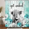 thumbnail image 4 of Western Cow Shower Curtain, Teal Daisy Floral Flowers and Butterfly on Country Wooden Shower Curtain for Bathroom, Funny Farmhouse Grey Highland Cow Bathroom Accessories, 4 of 7