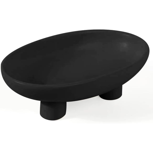 Fruit Bowl Three-Legs Ceramic Fruit Bowl for Kitchen Counter, 10 Inch Fruit Basket Decorative Candy Bowl for Table Décor, Oval Large Bowls Key Bowl Home Table Décor (Black, 12 Inch)