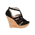 thumbnail image 2 of New Women Qupid Glory-132 Nubuck Peep Toe Criss Cross Weave Cork Wedge Sandal Sz, 2 of 5