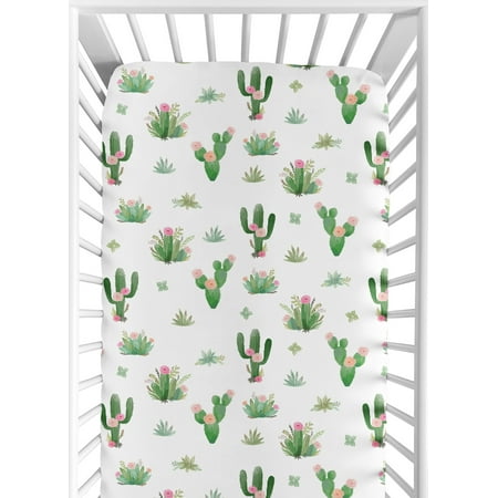 UPC: 0846480059950 | Cactus Floral Pink Green Fitted Crib Sheet by Sweet Jojo Designs