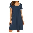 thumbnail image 3 of Puntoco Plus Size Nightdress Clearance,Women's Solid Pleated Round Neck Patchwork Nightdress Dress Navy XXL, 3 of 5