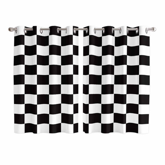 Simple Black White Checkered Kitchen Curtains 63 Inch Length, Lattice Buffalo Plaid Grommet Top Bedroom Living Room Curtains, Light Filtering Cafe Curtain Drapes 2 Panels Set 104''x63''