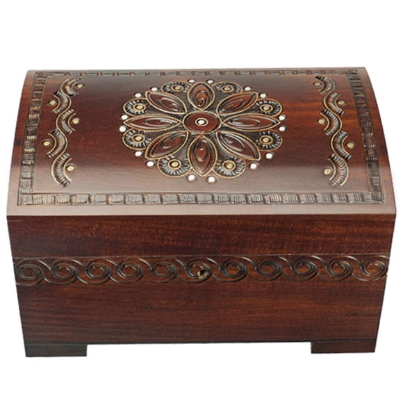 Large Polish Wooden Chest Handmade Floral Jewelry Keepsake Box with Lock and Key