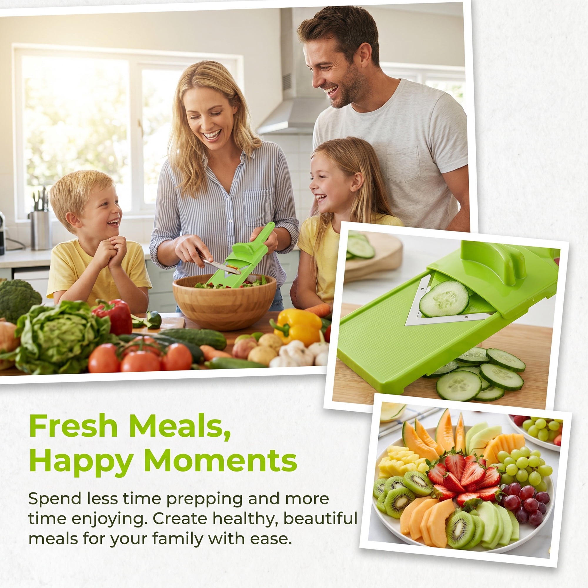Unique Bargains Multifunctional Potato Slicer with Chopping Function Green 12.6"x3.9"