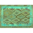 thumbnail image 1 of Ahgly Company Machine Washable Indoor Rectangle Oriental Turquoise Blue Traditional Area Rugs, 5' x 8', 1 of 4