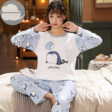 

QWZNDZGR Spring Autumn Women s Sleep Lounge Pajama Long Sleeved Girl Pajama Set Cartoon Pyjamas Cotton Sleepwear M L XL XXL XXXL Fashion