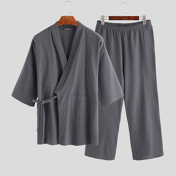 INCERUN Men's Kimono Bathrobe Nightwear Sleepwear Pyjamas Set