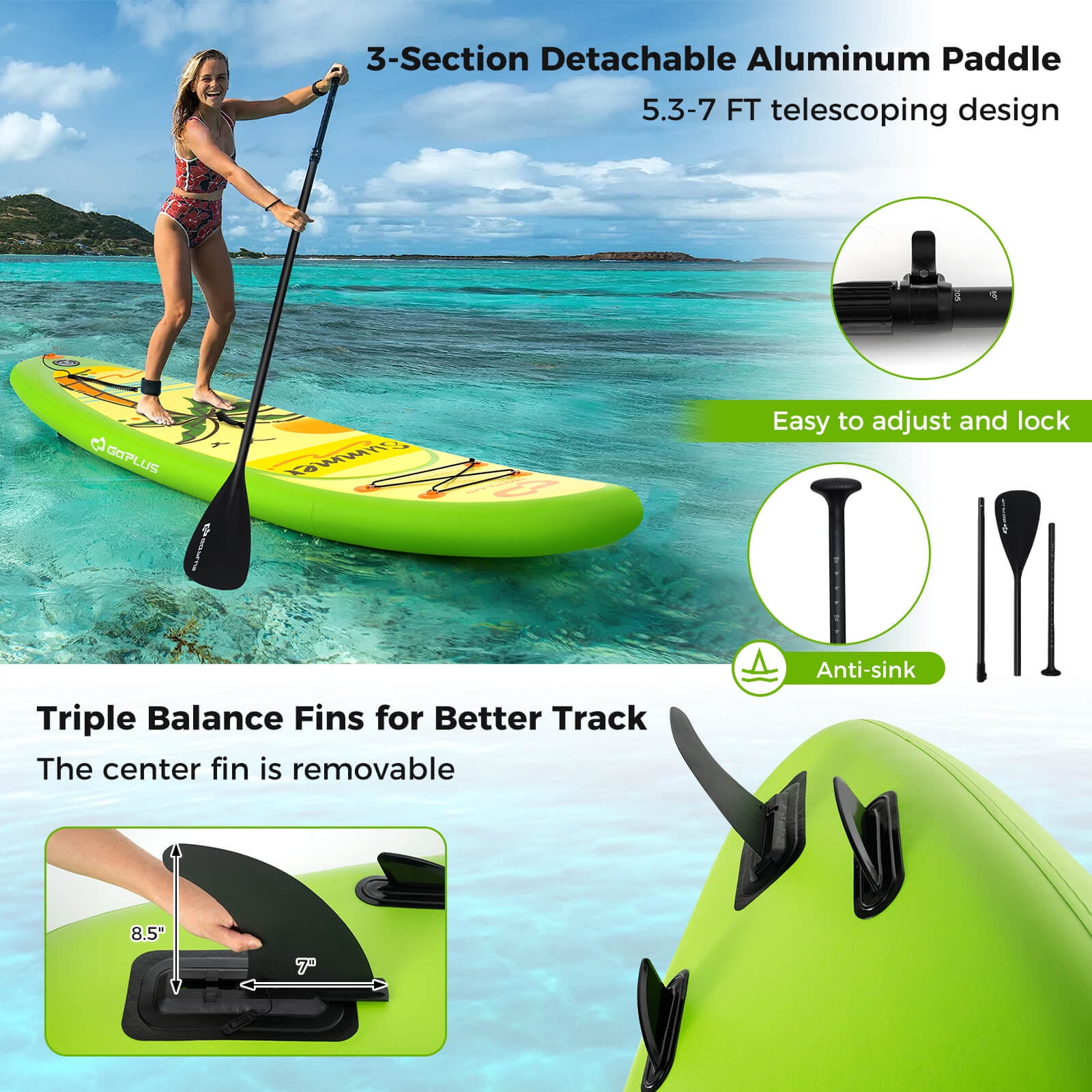 Goplus 11' Inflatable SUP Board, Portable Paddle Board with 5D rings Stand Up Paddle Board for Youth & Adult Green