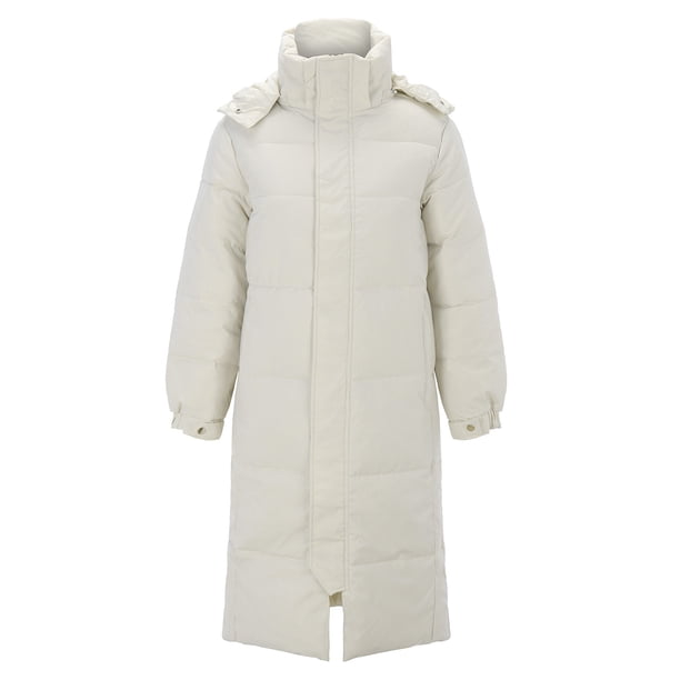 Gibobby Chamarra larga para mujer, Abrigos de invierno para mujer, chamarra largo con cierre, color liso, chamarra grande de piel sintética con capucha(Blanco,XG)